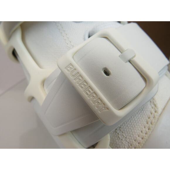 $790 BURBERRY LCS VERS WHITE CANVAS RUBBER STRAPS LOGO LOW TOP SNEAKERS 11 US 44 - Picture 5 of 14